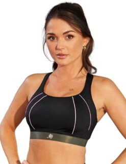 Pour Moi Energy Spirit Cross Back Sports Bra - Black/Pink/Khaki