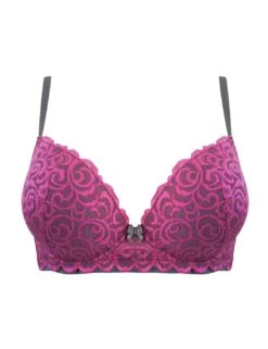 Pour Moi Romance Moulded Plunge Push Up Bra - Magenta/Slate -Belle Lingerie Store 47514 pour moi romance moulded plunge push up bra magentaslate 3