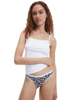 Calvin Klein CK One Cotton Thongs 2 Pack - Black/Scanned Wrong/Winter Linen