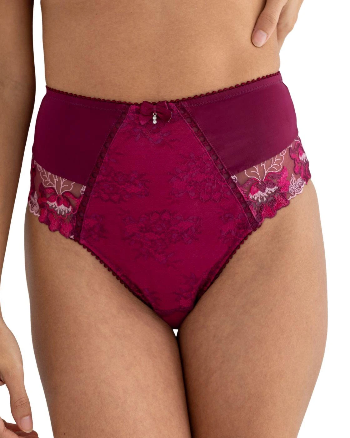 Pour Moi Sofia Lace Embroidered Deep Brief - Berry/Pink 1 Pour Moi Sofia Lace Embroidered Deep Brief - Berry/Pink