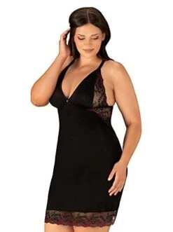 Obsessive Vanessme Chemise And Thong Set - Black