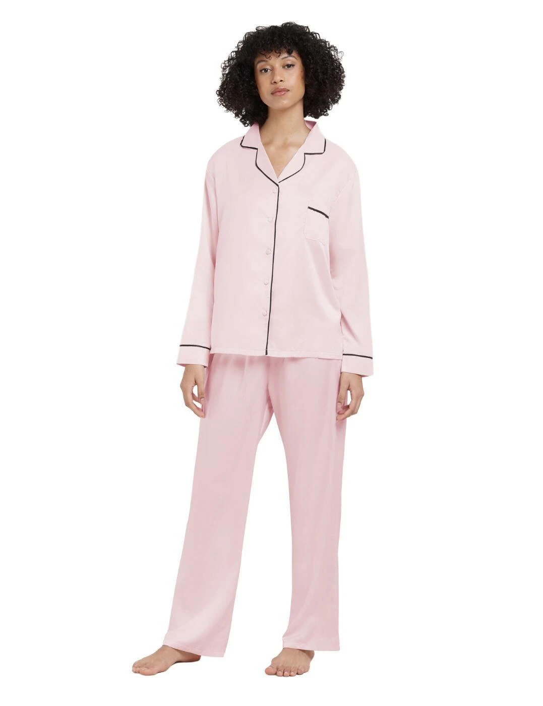 Bluebella Claudia Shirt And Trouser Set - Pale Pink/Black