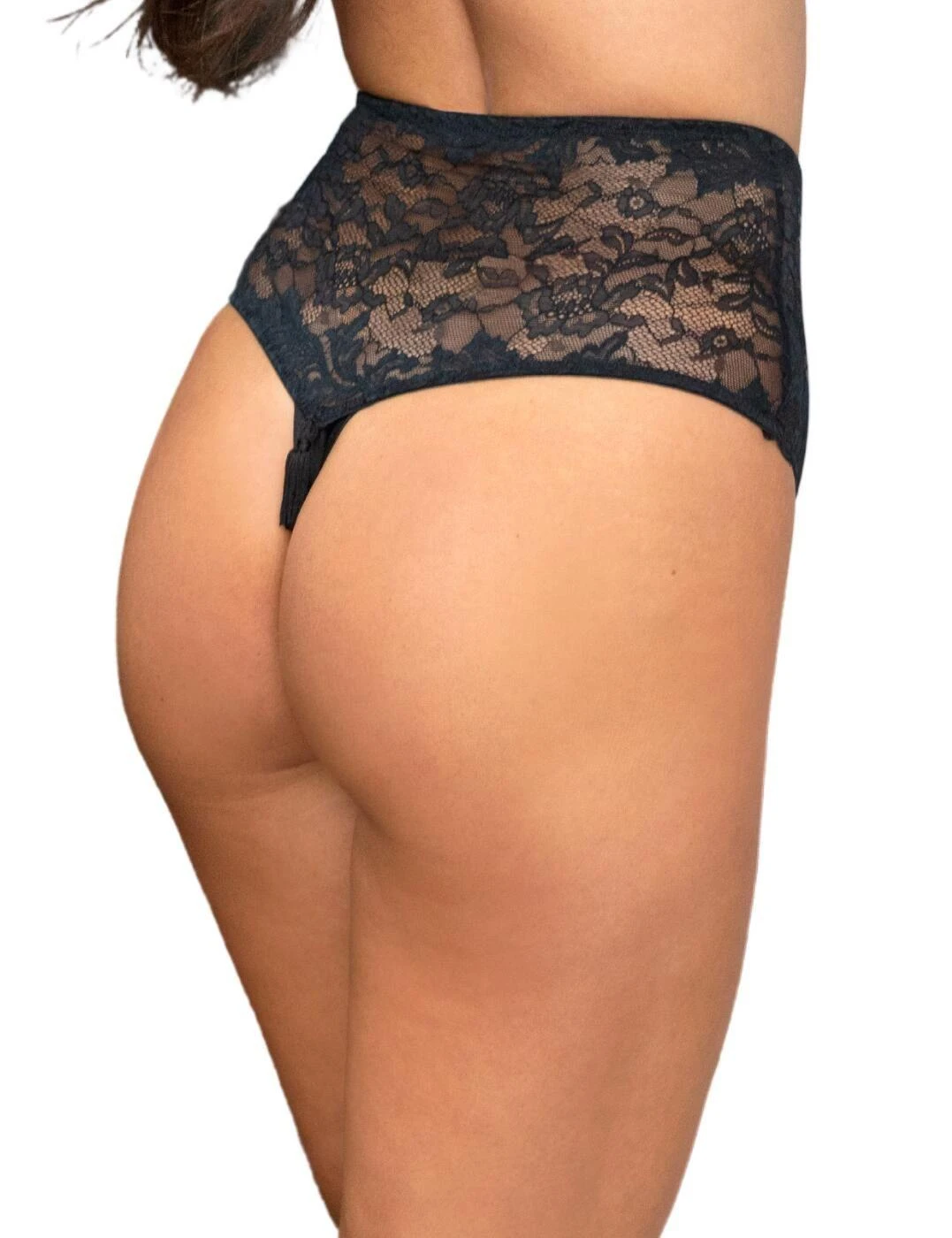 Pour Moi For Your Eyes Only High Waist Crotchless Thong - Black 2 Pour Moi For Your Eyes Only High Waist Crotchless Thong - Black - Image 2