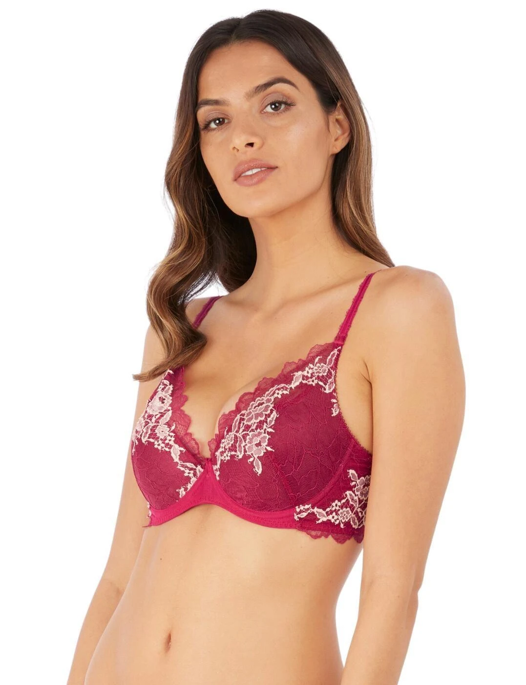 Wacoal Lace Perfection Underwired Plunge Bra - Cerise 1 Wacoal Lace Perfection Underwired Plunge Bra - Cerise