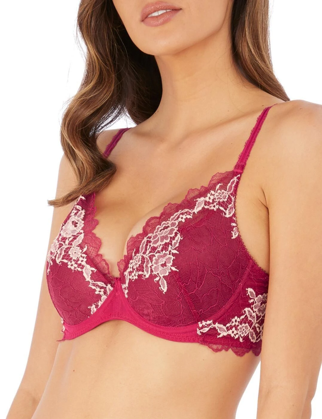 Wacoal Lace Perfection Underwired Plunge Bra - Cerise 4 Wacoal Lace Perfection Underwired Plunge Bra - Cerise - Image 4