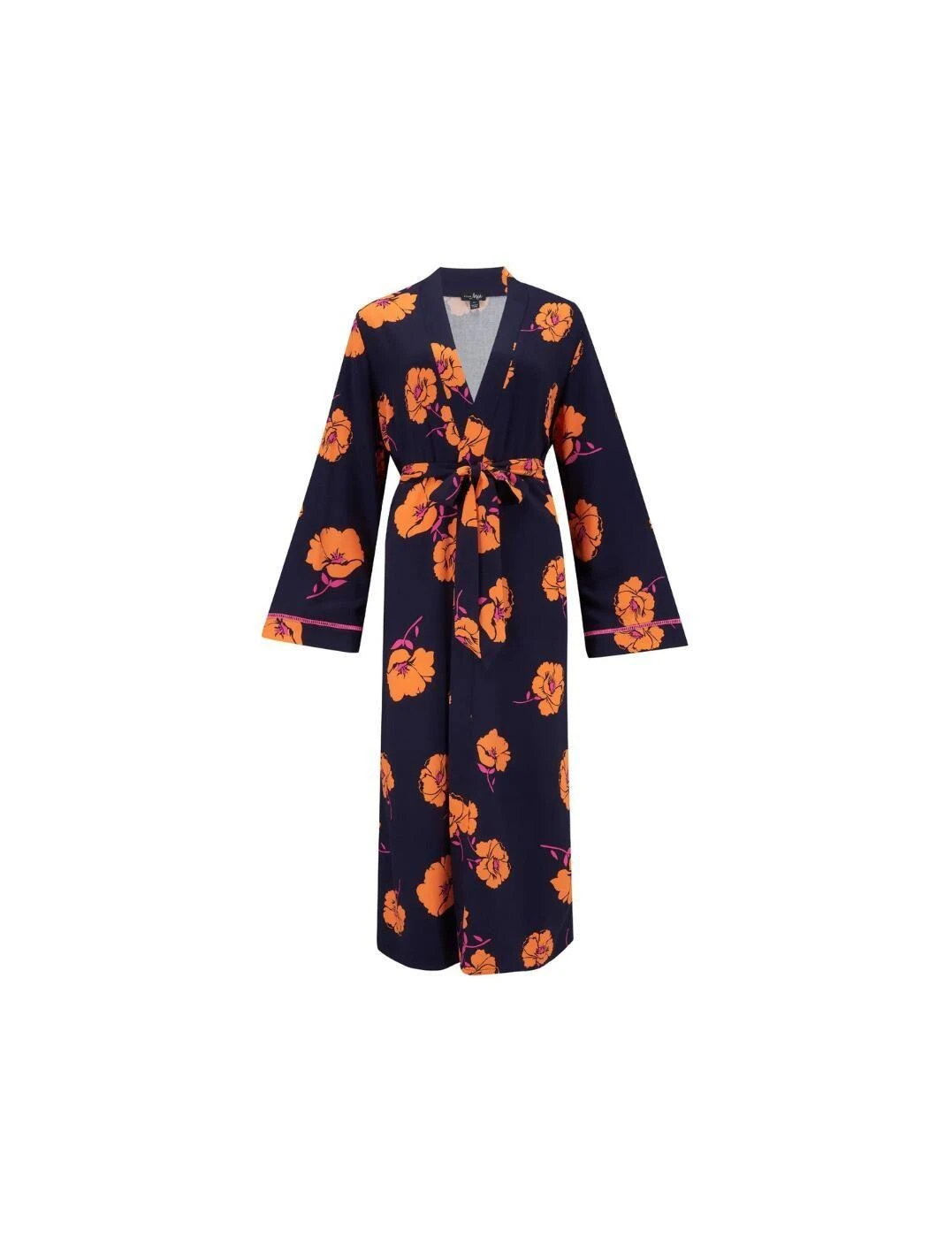 Pour Moi Luxe Woven Twill Longline Gown - Navy/Orange Floral 3 Pour Moi Luxe Woven Twill Longline Gown - Navy/Orange Floral - Image 3