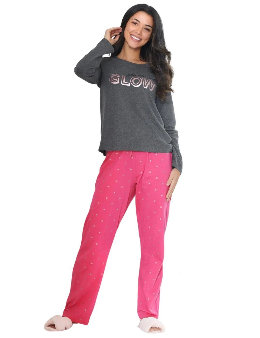 Pour Moi Get Up And Glow Pyjama Set - Charcoal/Raspberry 1 Pour Moi Get Up And Glow Pyjama Set - Charcoal/Raspberry