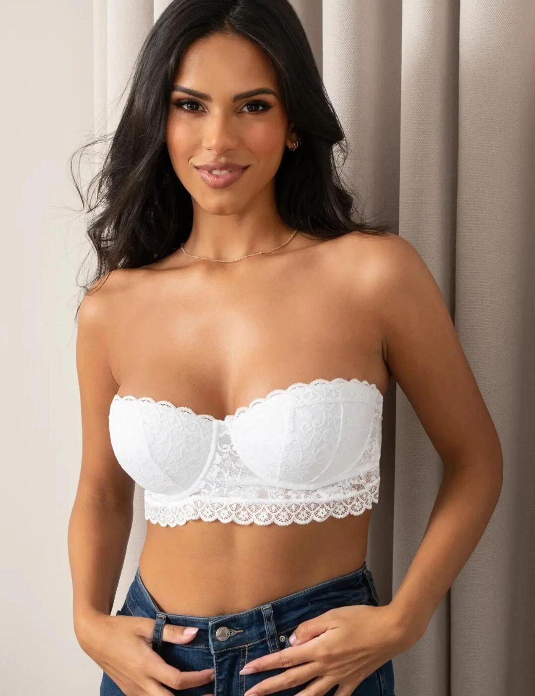 Pour Moi Rebel Underwired Strapless Longline Bra - White 7 Pour Moi Rebel Underwired Strapless Longline Bra - White - Image 7