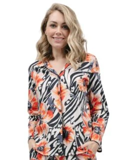 Cyberjammies Nicole Pyjama Top - Charcoal Animal Floral Print