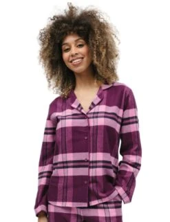 Cyberjammies Eve Pyjama Top - Magenta Check