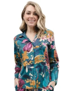 Cyberjammies Maple Pyjama Top - Teal Leaf Print