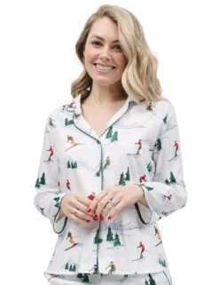 Cyberjammies Whistler Pyjama Top - White Ski Print