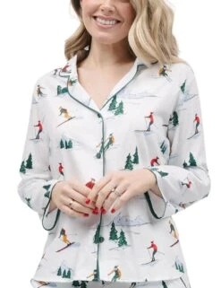 Cyberjammies Whistler Pyjama Top - White Ski Print -Belle Lingerie Store 62423 cyberjammies whistler pyjama top white ski print 4