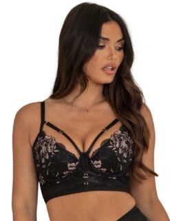 Pour Moi After Hours Padded Longline Bra - Black/Soft Pink