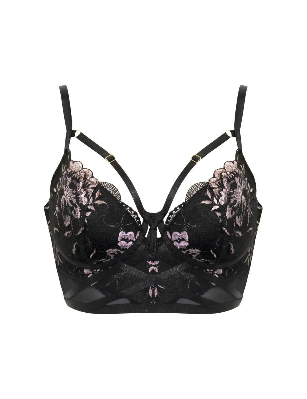 Pour Moi After Hours Padded Longline Bra - Black/Soft Pink 3 Pour Moi After Hours Padded Longline Bra - Black/Soft Pink - Image 3