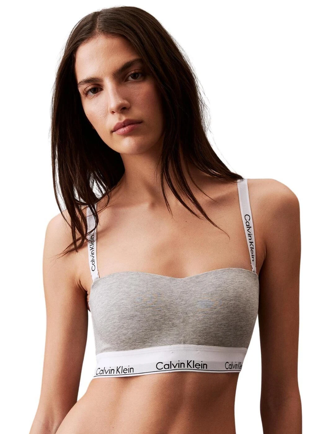 Calvin Klein Modern Cotton Lightly Lined Bandeau Bra - Grey Heather 2 Calvin Klein Modern Cotton Lightly Lined Bandeau Bra - Grey Heather - Image 2