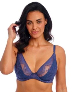 Wacoal Sensu Lace Underwired Plunge Bra - Dark Azure