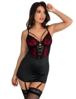 Pour Moi Desire Cami Suspender Dress - Black/Red