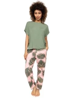 Cyberjammies Lea Leaf Print Jersey Pyjama Bottoms - Salmon Pink Mix -Belle Lingerie Store 66220 cyberjammies lea leaf print jersey pyjama bottoms salmon pink mix 6