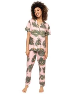 Cyberjammies Lea Leaf Print Jersey Pyjama Bottoms - Salmon Pink Mix -Belle Lingerie Store 66220 cyberjammies lea leaf print jersey pyjama bottoms salmon pink mix 7