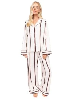 Cyberjammies Fable & Eve Battersea Stripe Wide Leg Pyjama Set - Ivory Mix