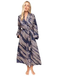 Cyberjammies Fable & Eve Southwark Rope Print Long Dressing Gown - Navy Mix