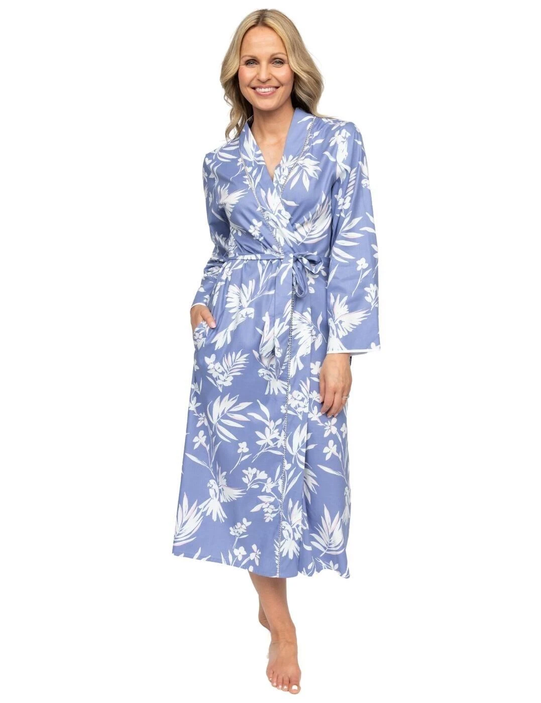 Cyberjammies Nora Rose Brooke Bird Print Long Dressing Gown - Cornflower Blue 1 Cyberjammies Nora Rose Brooke Bird Print Long Dressing Gown - Cornflower Blue