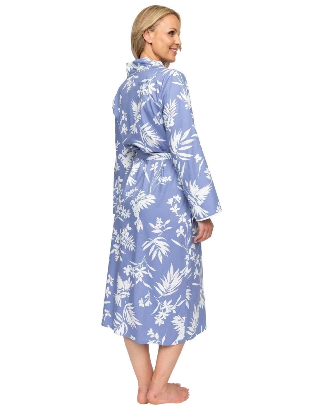 Cyberjammies Nora Rose Brooke Bird Print Long Dressing Gown - Cornflower Blue 3 Cyberjammies Nora Rose Brooke Bird Print Long Dressing Gown - Cornflower Blue - Image 3