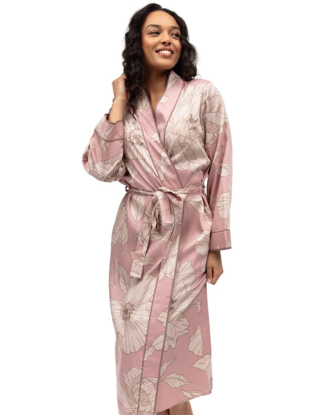 Cyberjammies Fable & Eve Fulham Woven Long Sleeve Floral Print Long Dressing Gown - Pink Mix 1 Cyberjammies Fable & Eve Fulham Woven Long Sleeve Floral Print Long Dressing Gown - Pink Mix