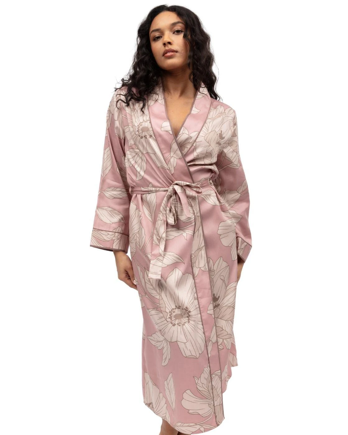 Cyberjammies Fable & Eve Fulham Woven Long Sleeve Floral Print Long Dressing Gown - Pink Mix 2 Cyberjammies Fable & Eve Fulham Woven Long Sleeve Floral Print Long Dressing Gown - Pink Mix - Image 2