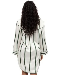 Cyberjammies Fable & Eve Maida Vale Woven Long Sleeve Printed Stripe Nightshirt - Olive Green Mix -Belle Lingerie Store BELLE Fable EveMaidaVale 2269 cyberjammies fable eve maida vale woven long sleeve printed stripe nightshirt olive green mix 3