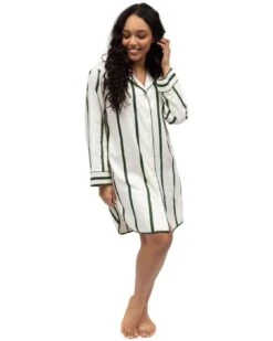 Cyberjammies Fable & Eve Maida Vale Woven Long Sleeve Printed Stripe Nightshirt - Olive Green Mix -Belle Lingerie Store BELLE Fable EveMaidaVale 2269 cyberjammies fable eve maida vale woven long sleeve printed stripe nightshirt olive green mix 5