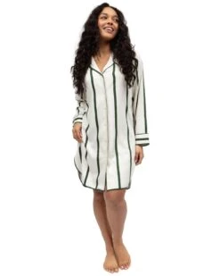 Cyberjammies Fable & Eve Maida Vale Woven Long Sleeve Printed Stripe Nightshirt - Olive Green Mix -Belle Lingerie Store BELLE Fable EveMaidaVale 2269 cyberjammies fable eve maida vale woven long sleeve printed stripe nightshirt olive green mix 6