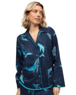 Cyberjammies Marina Whale Print Pyjama Top - Navy Mix
