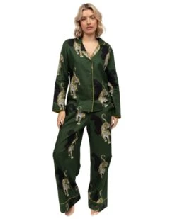 Cyberjammies Olive Leopard Print Wide Pyjama Bottoms - Olive Green Mix -Belle Lingerie Store BELLE Olive 5001 cyberjammies olive leopard print wide pyjama bottoms olive green mix 5
