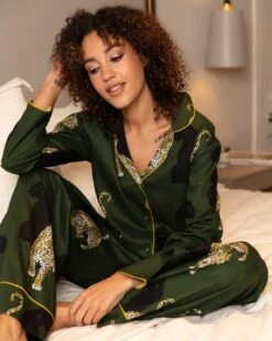 Cyberjammies Olive Leopard Print Wide Pyjama Bottoms - Olive Green Mix -Belle Lingerie Store BELLE Olive 5001 cyberjammies olive leopard print wide pyjama bottoms olive green mix 7