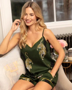 Cyberjammies Olive Leopard Print Shorts - Olive Green Mix -Belle Lingerie Store BELLE Olive 5003 cyberjammies olive leopard print shorts olive green mix 6