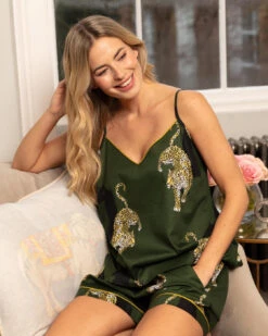 Cyberjammies Olive Leopard Print Shorts - Olive Green Mix -Belle Lingerie Store BELLE Olive 5003 cyberjammies olive leopard print shorts olive green mix 8