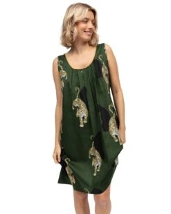 Cyberjammies Olive Leopard Print Short Nightdress - Olive Green Mix