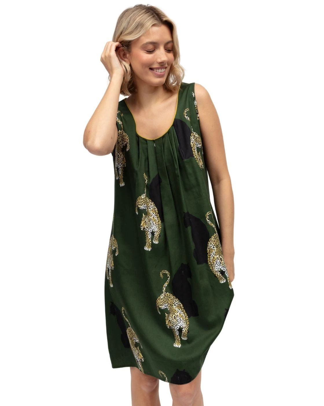 Cyberjammies Olive Leopard Print Short Nightdress - Olive Green Mix 2 Cyberjammies Olive Leopard Print Short Nightdress - Olive Green Mix - Image 2